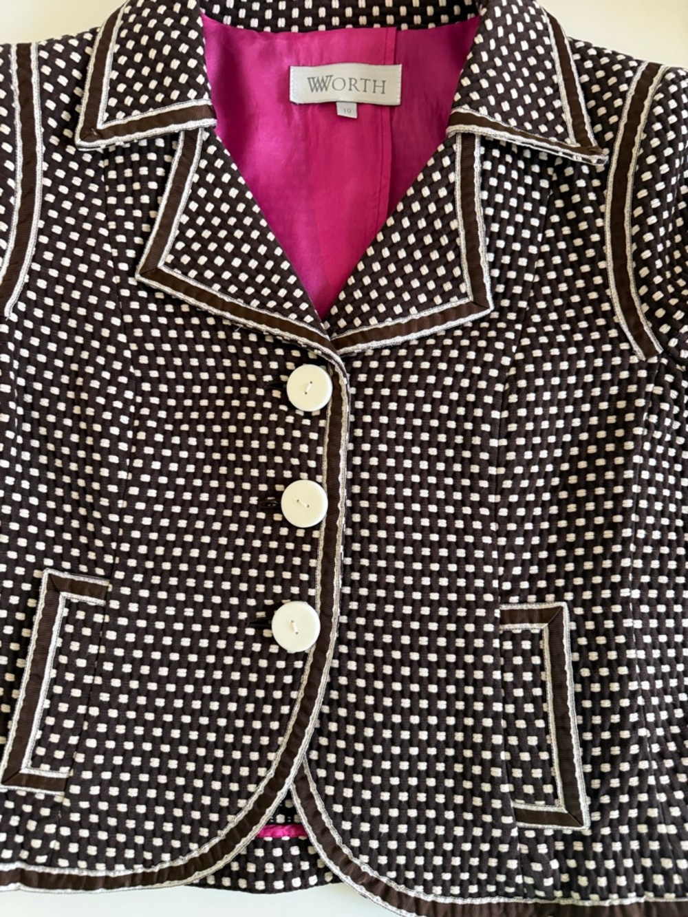 Worth Brown Retro Polka Dot Blazer | Vintage Inspired Tailored Jacket | Size 10 - Picture 14 of 15